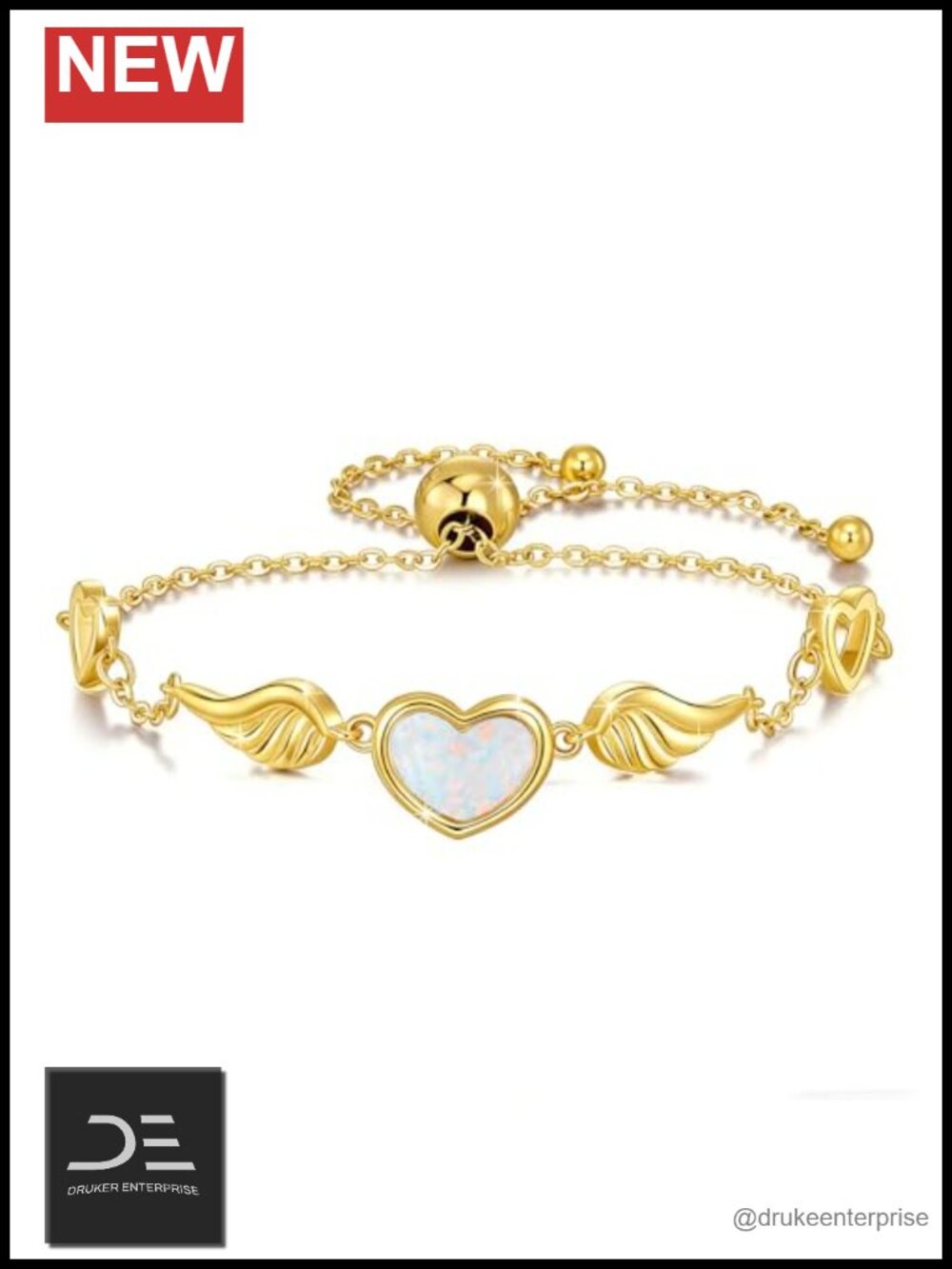 925 Sterling Silver Opal Angel Wing Bracelet Adjustable Women Gift